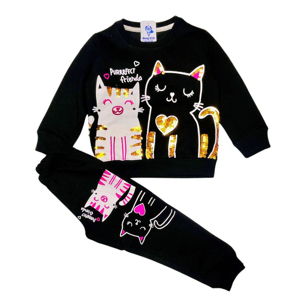 Sequence Cute Cat Girl Fleece Tracksuit – Black