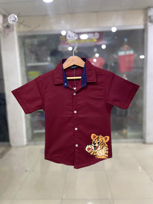 Maroon Tiger Print Casual Shirt