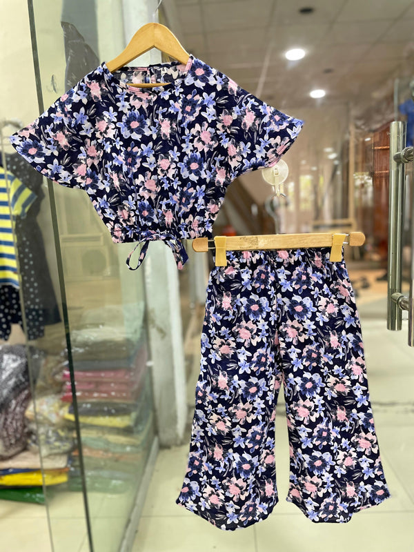 Blue Floral Girls Fish Cut 2 Piece Suit
