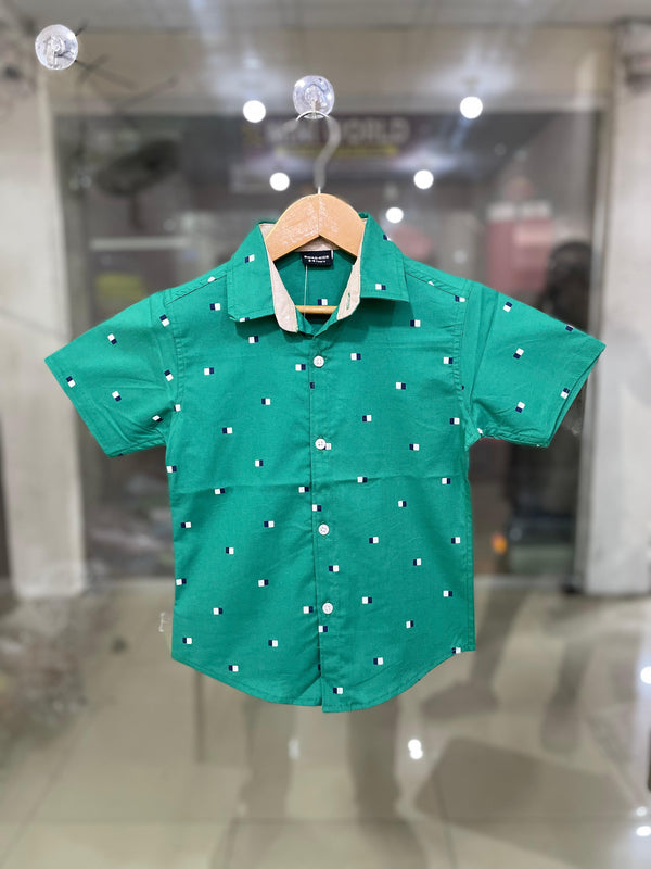 Green Unique Cheque Design Boys Casual Shirt