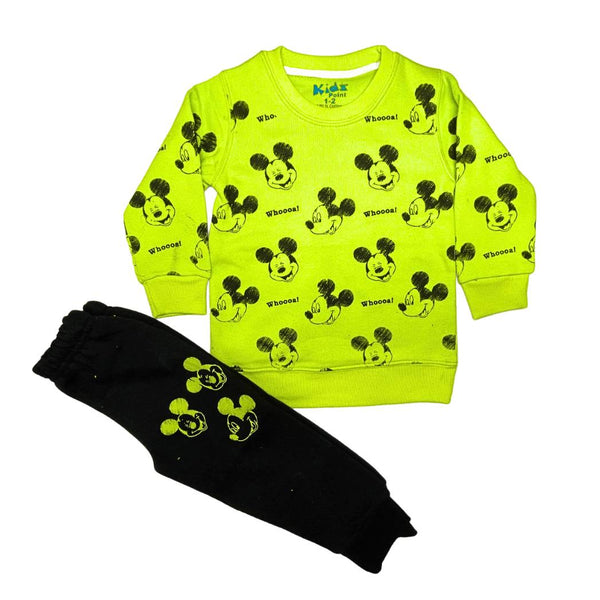 Neon Green Mickey All Over Print Fleece Tracksuit