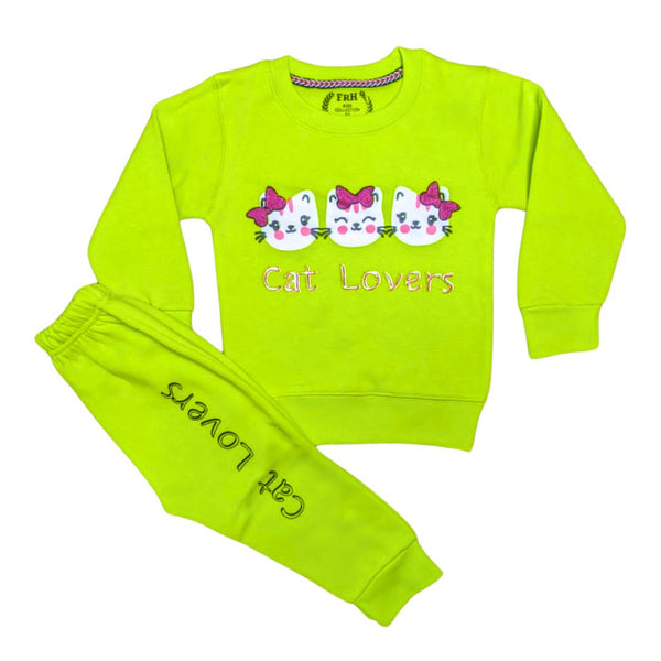 Kids Girls Track Suit #Selfie Black & Neon Green Hooded Crop Top