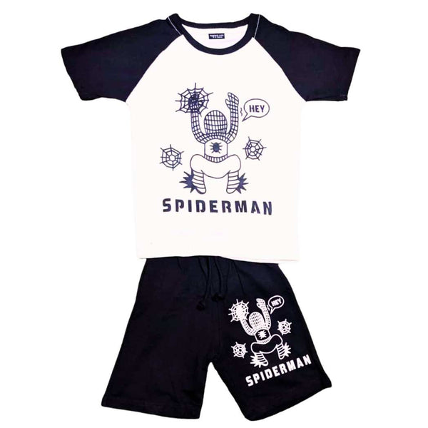 Black Hey Spiderman Boys Shorts Tracksuit