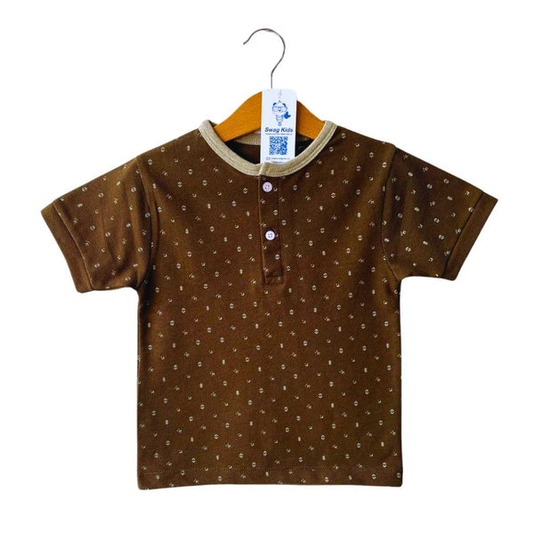 Brown Henley Dotted print polo