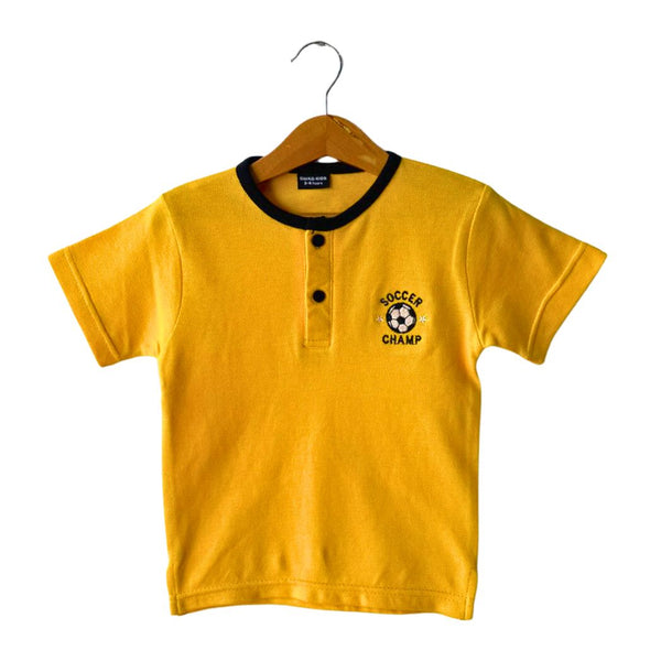 Yellow Soccer Champ Henley Polo