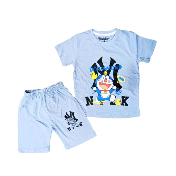 Sky Blue Boys Doraemon Shorts Tracksuit