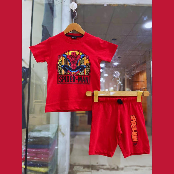Red Spiderman Boys Shorts Tracksuit
