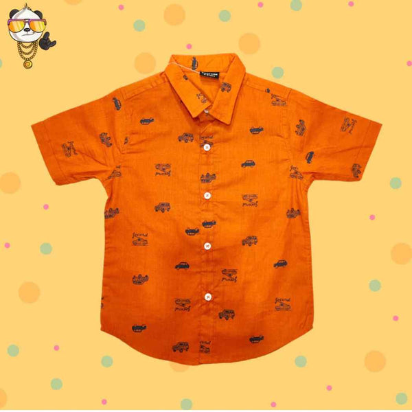 Orange Car Print Casual Shirt