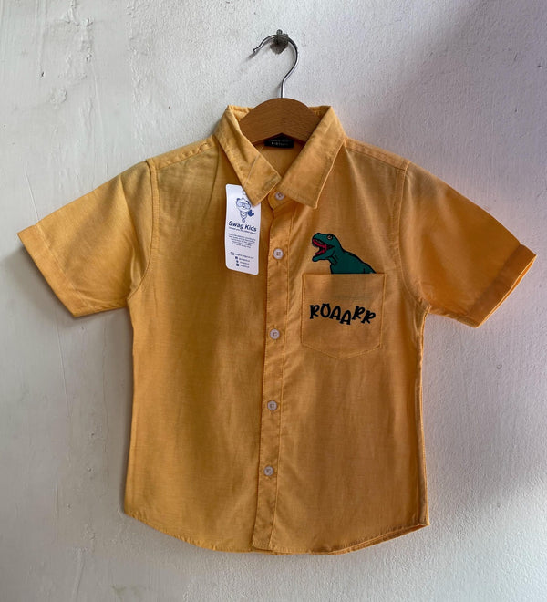 Lemmon Yellow Dinosaur Cotton Shemray Boys Casual Shirt
