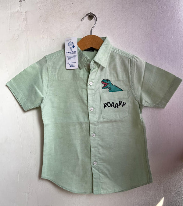 Light Green Dinosaur Cotton Shemray Boys Casual Shirt