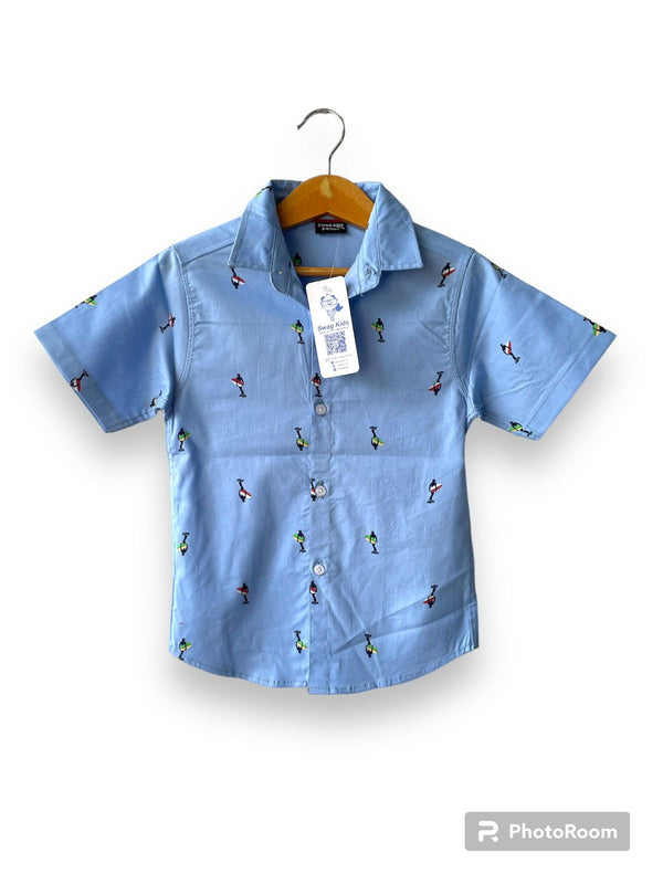 Blue Surfing Boy Allover Print Cotton Boys Casual Shirt