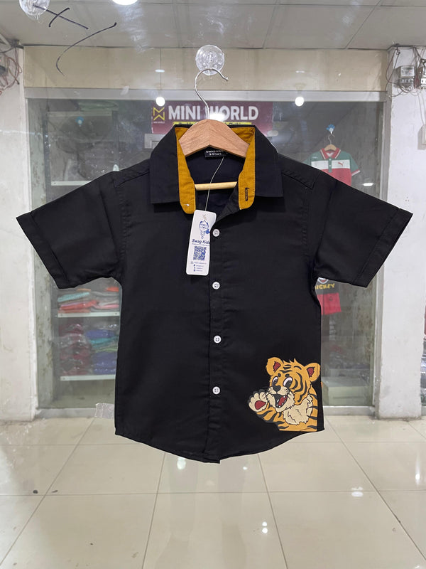 Black Tiger Print Casual Shirt